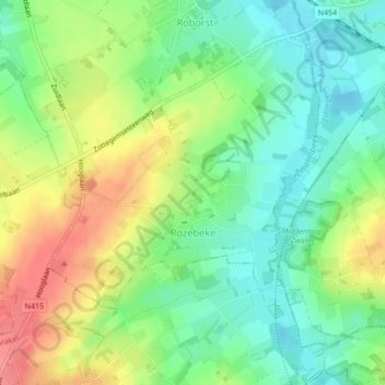 Rozebeke topographic map, elevation, terrain