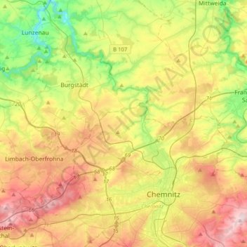 Chemnitz topographic map, elevation, terrain