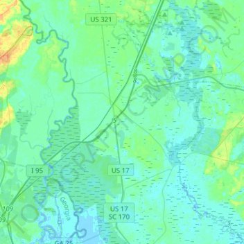 Hardeeville topographic map, elevation, terrain