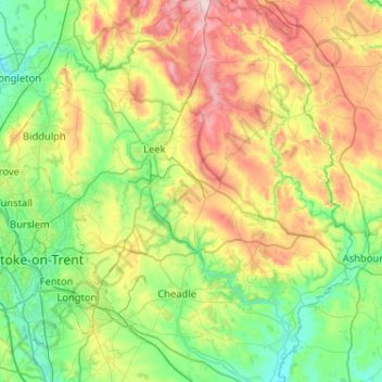 Staffordshire Moorlands topographic map, elevation, terrain