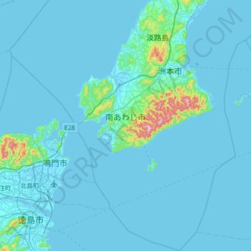 Minamiawaji topographic map, elevation, terrain