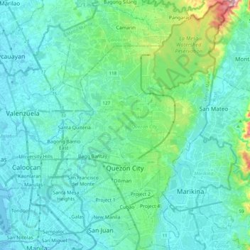 Quezon City topographic map, elevation, terrain