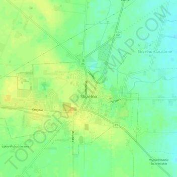 Strzelno topographic map, elevation, terrain