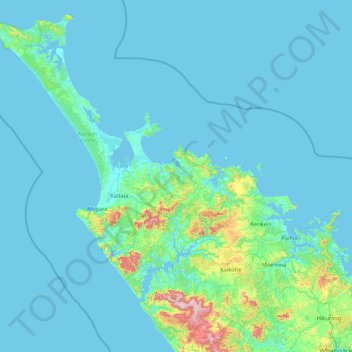 Far North District topographic map, elevation, terrain