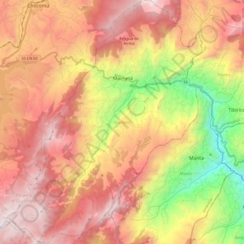 Machetá topographic map, elevation, terrain
