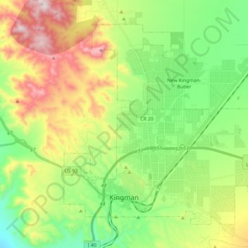 Kingman topographic map, elevation, terrain