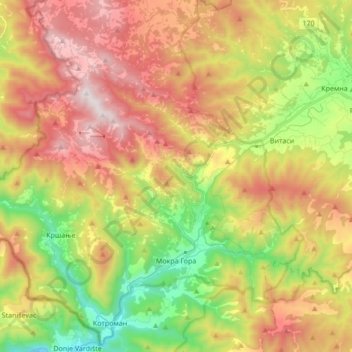 Мокра Гора topographic map, elevation, terrain