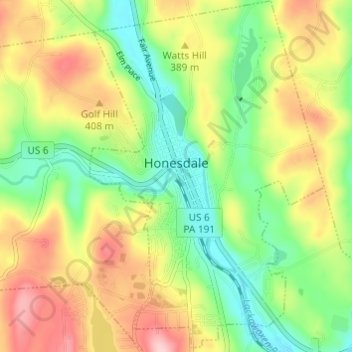 Honesdale topographic map, elevation, terrain