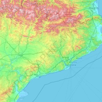 Cataluña topographic map, elevation, terrain