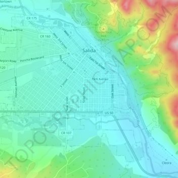 Salida topographic map, elevation, terrain