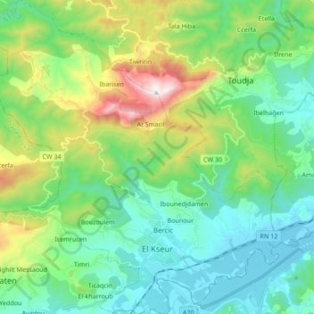 El Kseur topographic map, elevation, terrain