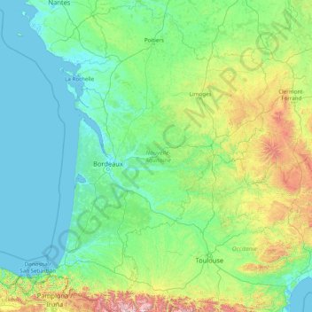 Nouvelle-Aquitaine topographic map, elevation, terrain