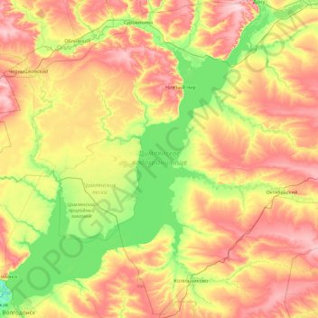 Tsimlyansk Reservoir topographic map, elevation, terrain