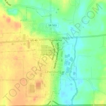 Lewisburg topographic map, elevation, terrain