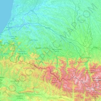 Pirineos-Atlánticos topographic map, elevation, terrain