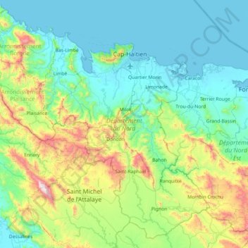 Département du Nord topographic map, elevation, terrain