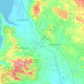 Medio Campidano topographic map, elevation, terrain