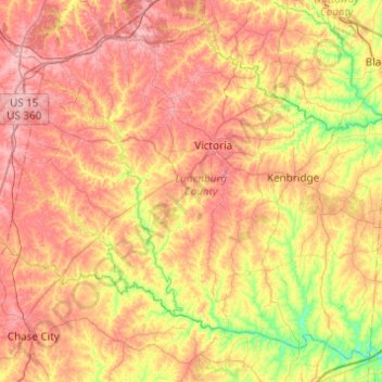Lunenburg County topographic map, elevation, terrain