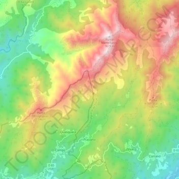 Frasseto topographic map, elevation, terrain