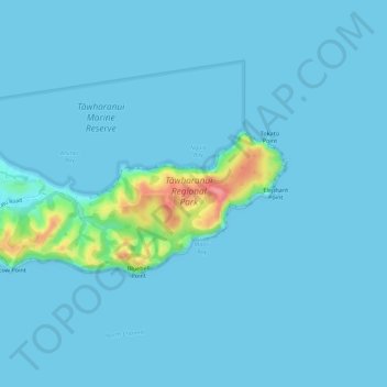 Tawharanui Regional Park topographic map, elevation, terrain