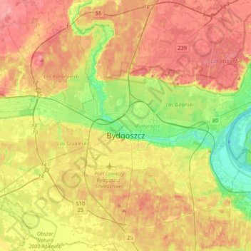 Bydgoszcz topographic map, elevation, terrain
