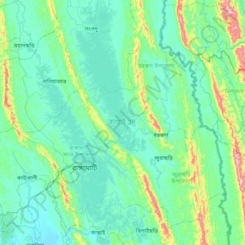 Kaptai Lake topographic map, elevation, terrain