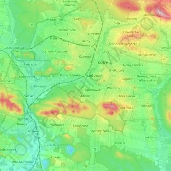 Kielce topographic map, elevation, terrain