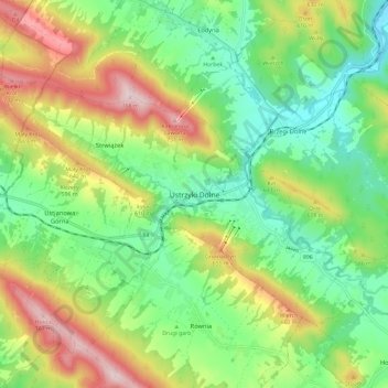 Ustrzyki Dolne topographic map, elevation, terrain