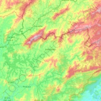 Joanópolis topographic map, elevation, terrain