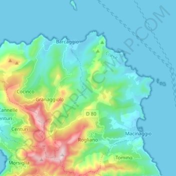 Rogliano topographic map, elevation, terrain
