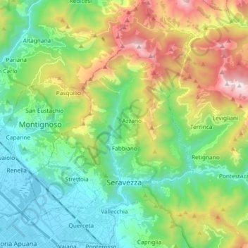 Seravezza topographic map, elevation, terrain