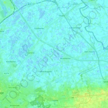 Damme topographic map, elevation, terrain