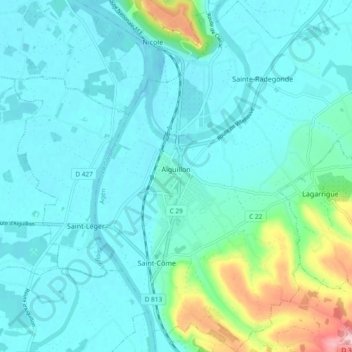 Aiguillon topographic map, elevation, terrain