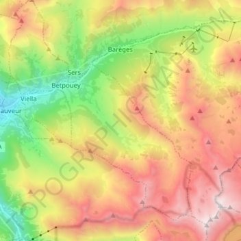 Barèges topographic map, elevation, terrain