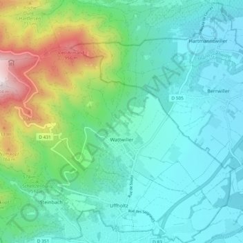 Wattwiller topographic map, elevation, terrain