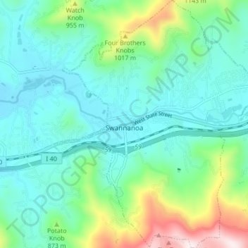 Swannanoa topographic map, elevation, terrain