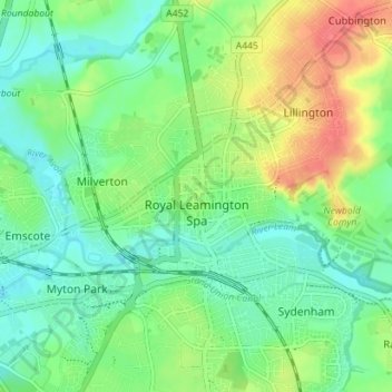 Royal Leamington Spa topographic map, elevation, terrain