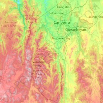 Australian Capital Territory topographic map, elevation, terrain