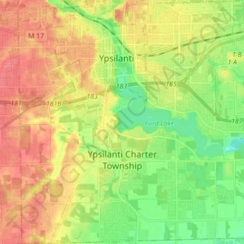 Ypsilanti Charter Township topographic map, elevation, terrain