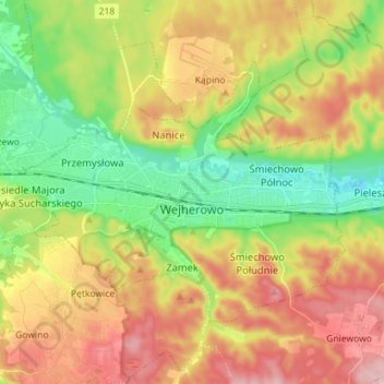 Wejherowo topographic map, elevation, terrain