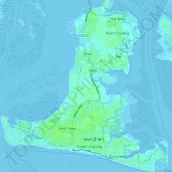 Hayling Island topographic map, elevation, terrain