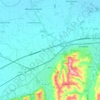 Broni topographic map, elevation, terrain