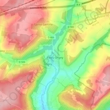 Passy-Grigny topographic map, elevation, terrain