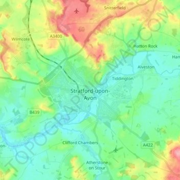 Stratford-upon-Avon topographic map, elevation, terrain