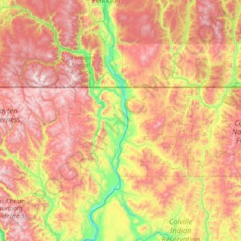 Okanogan River topographic map, elevation, terrain