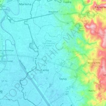 Cainta, Rizal topographic map, elevation, terrain