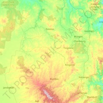 South Burnett Regional topographic map, elevation, terrain