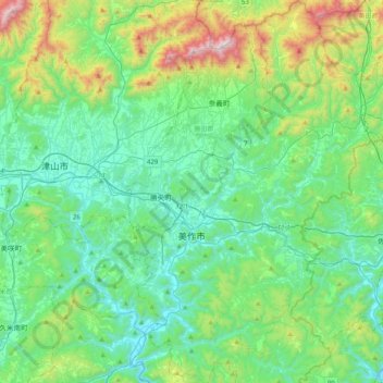 Mimasaka topographic map, elevation, terrain