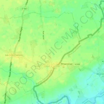 Oostkappel topographic map, elevation, terrain