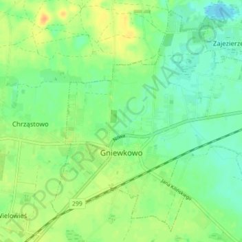 Gniewkowo topographic map, elevation, terrain